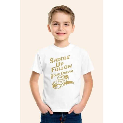 Never Give Up Baskılı Beyaz Çocuk T-Shirt