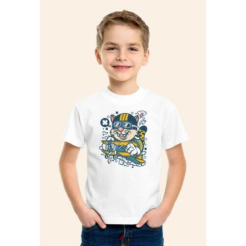 Kedi Baskılı Beyaz Çocuk T-Shirt