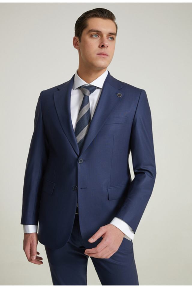 Regular Fit Navy Blue Straight Suit