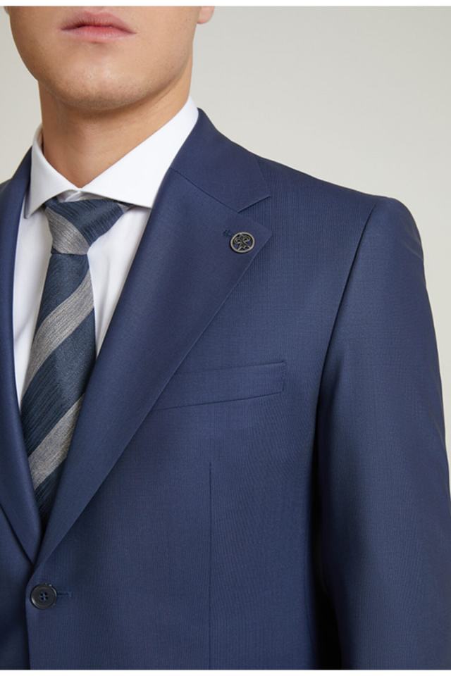 Regular Fit Navy Blue Straight Suit