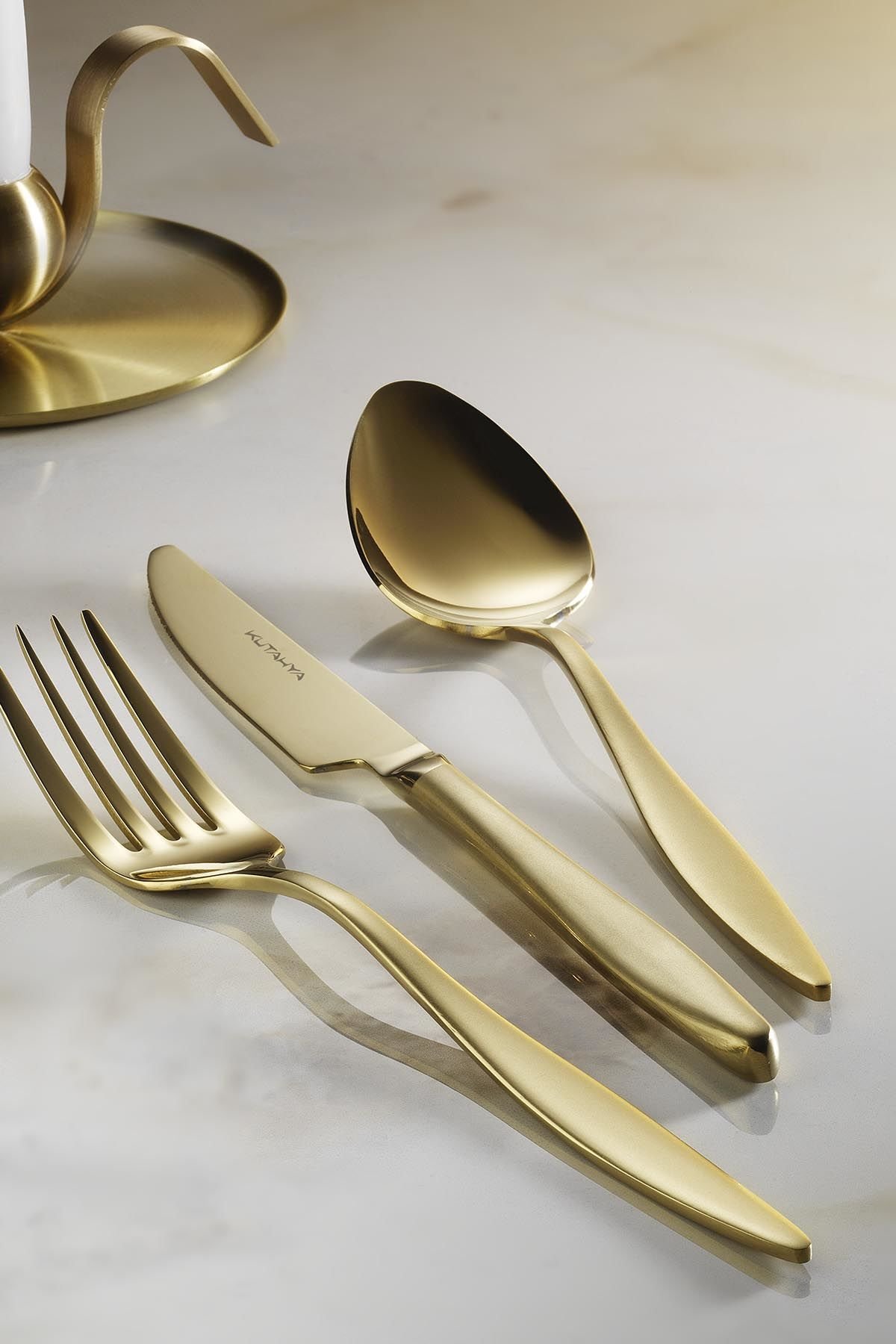 Kütahya Porselen Timeless 18 Parça 6 Kişilik Çatal Kaşık Bıçak Seti Mat Gold