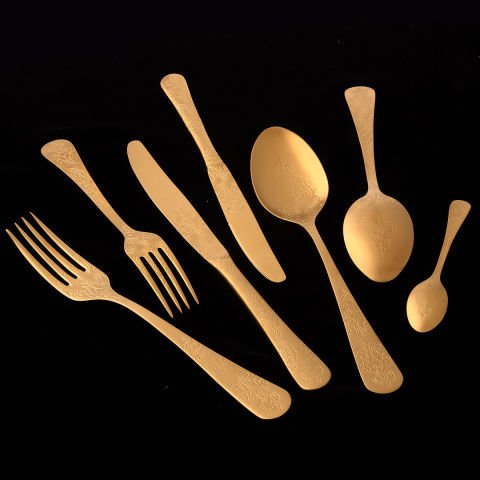 Jumbo Antique Titanyum Mat Gold 12 Kişilik 84 Parça Çatal Kaşık Bıçak Takımı