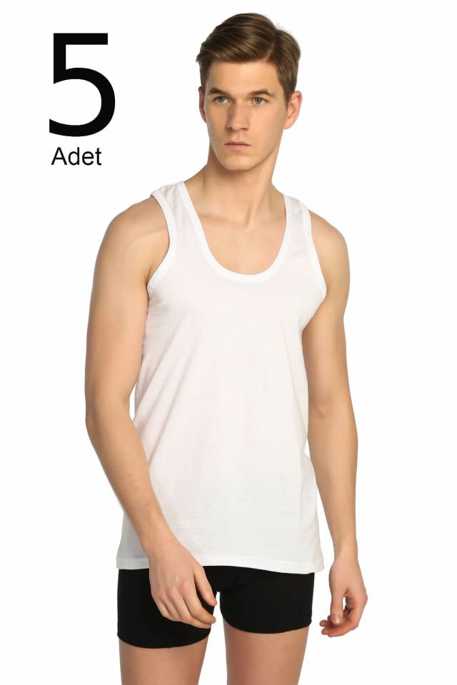 Erkek Beyaz 5'li Paket Klasik Atlet