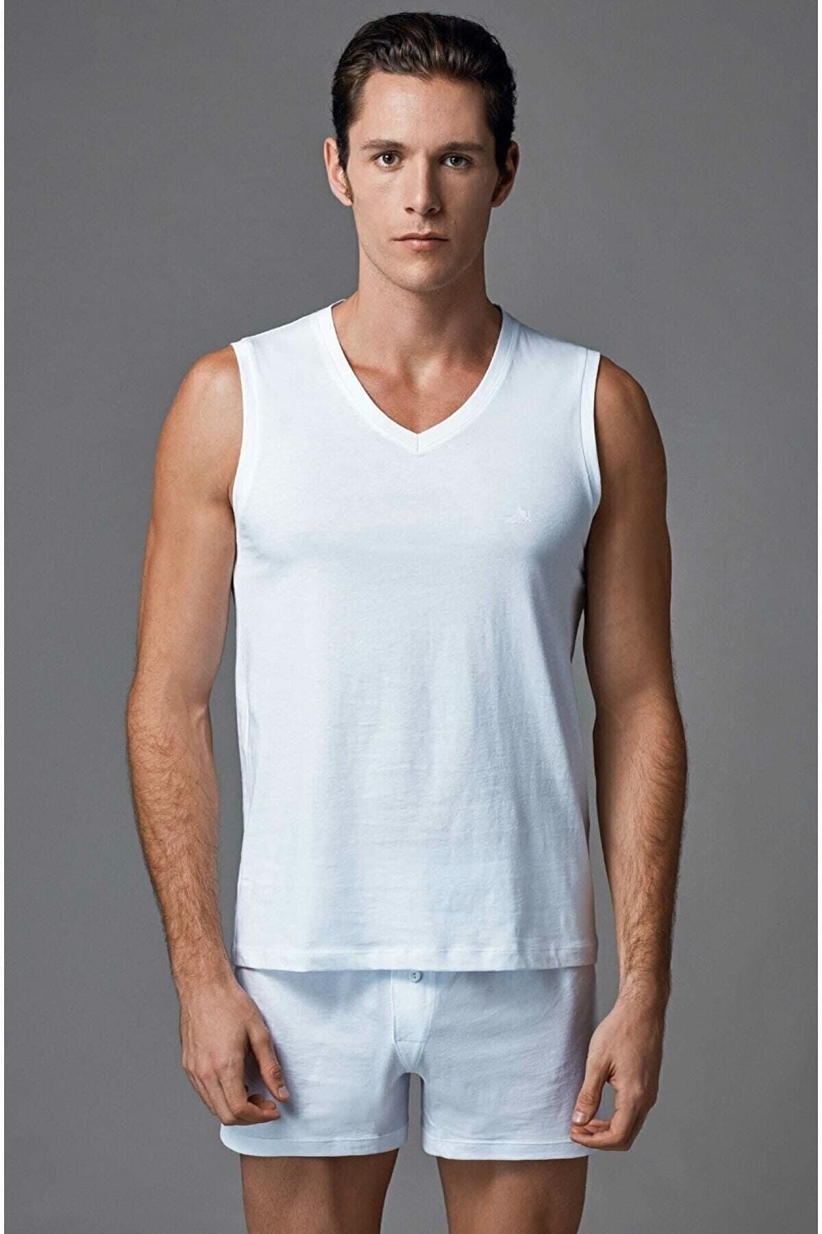Erkek Kolsuz V Yaka 2'li T-shirt %95 Pamuk, %5 Elastan