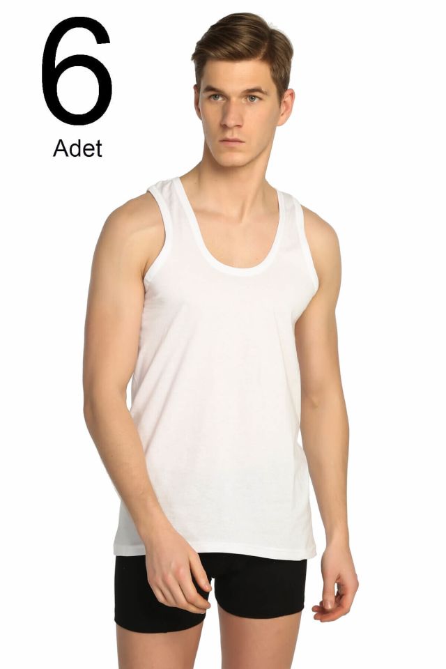 Erkek Beyaz 6'lı Paket Klasik Atlet
