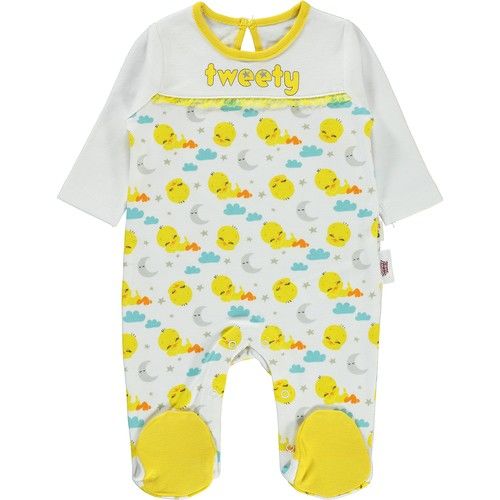 Tweety Kız Bebek Patikli Tulum 1-6 Ay Beyaz