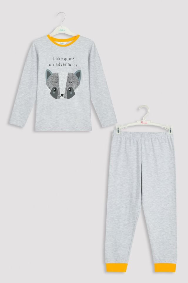 Light Gray Melange Boys B. Racoon Pajamas Set