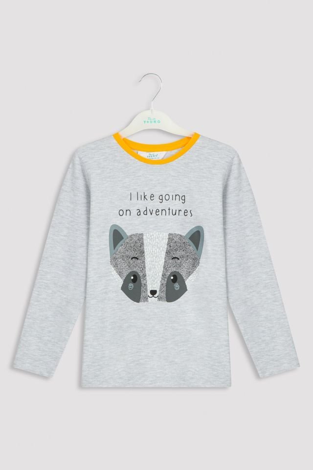 Light Gray Melange Boys B. Racoon Pajamas Set