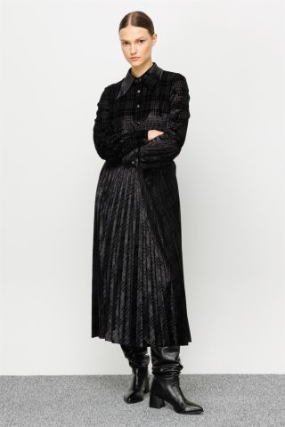 Ghisa Pleated Velvet Skirt BLACK CHECK