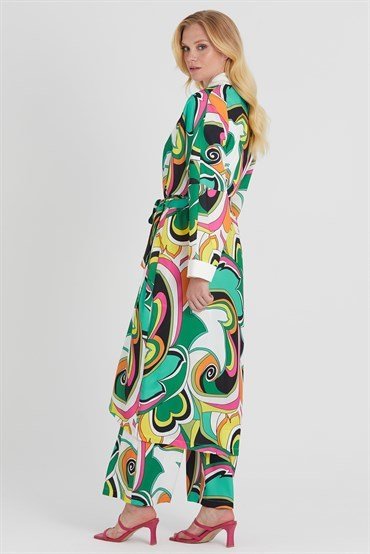 Patterned Kimono Suit GREEN-ECRU