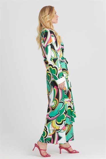 Patterned Kimono Suit GREEN-ECRU