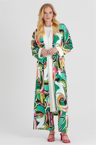 Patterned Kimono Suit GREEN-ECRU