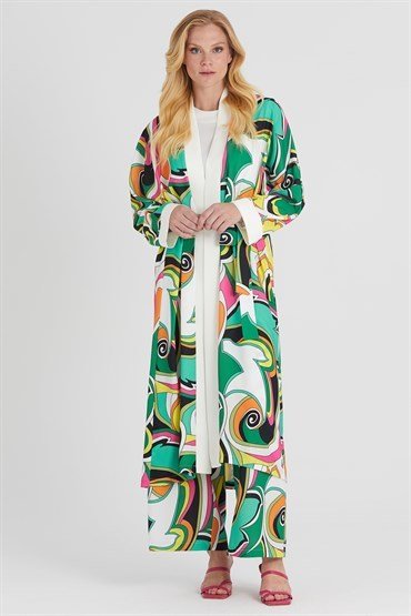 Patterned Kimono Suit GREEN-ECRU