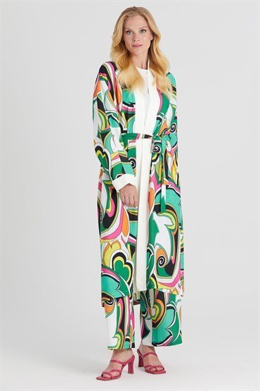 Patterned Kimono Suit GREEN-ECRU