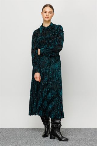 Ghisa Pleated Velvet Skirt GREEN