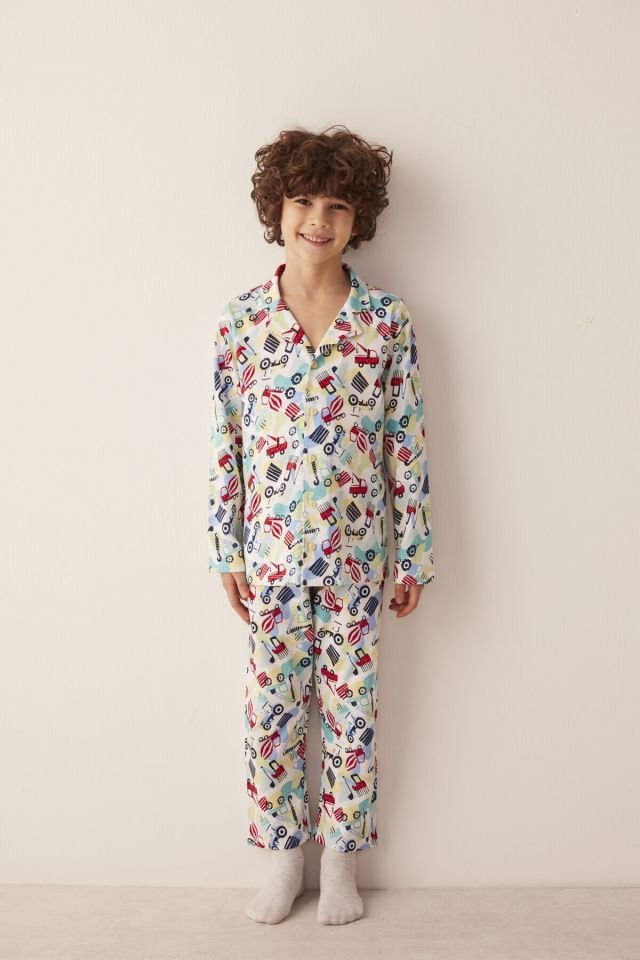Optical White Caterpillars 2 Piece Shirt Pajamas Set