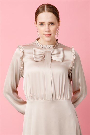 Bow Detailed Dress BEIGE