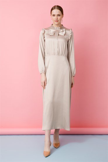 Bow Detailed Dress BEIGE