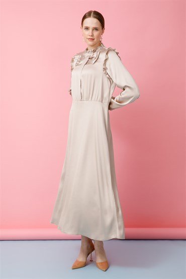 Bow Detailed Dress BEIGE