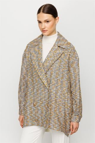 Ghisa Rib Detailed Jacket MUSTARD SILVERY