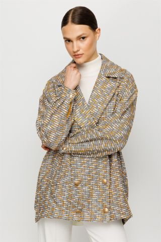 Ghisa Rib Detailed Jacket MUSTARD SILVERY