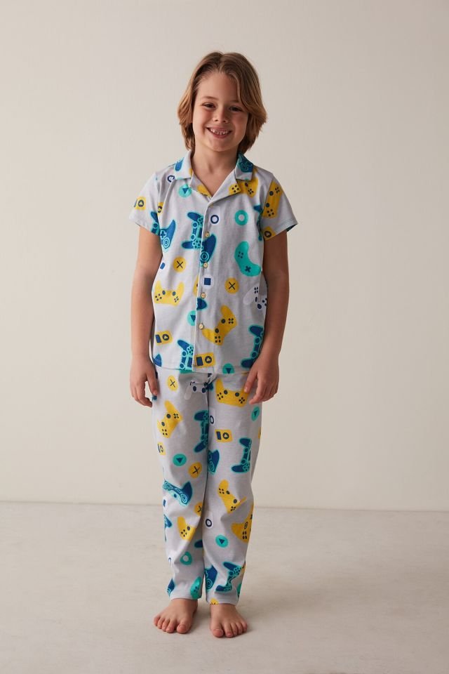 Gri Joystick 2 Pack Gömlek Pijama Takımı