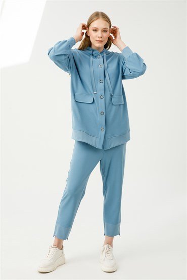 Hooded Tunic Pants Set BLUE