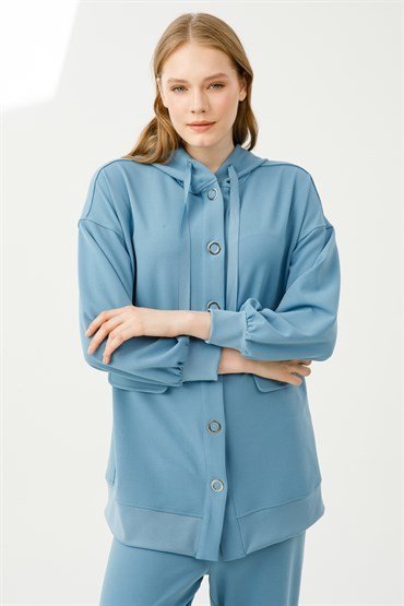 Hooded Tunic Pants Set BLUE