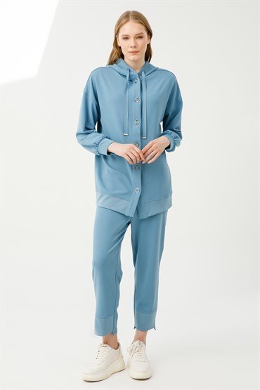 Hooded Tunic Pants Set BLUE