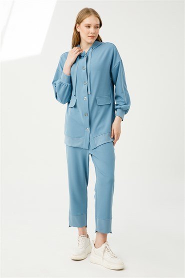 Hooded Tunic Pants Set BLUE