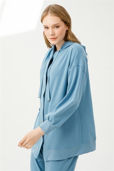 Hooded Tunic Pants Set BLUE