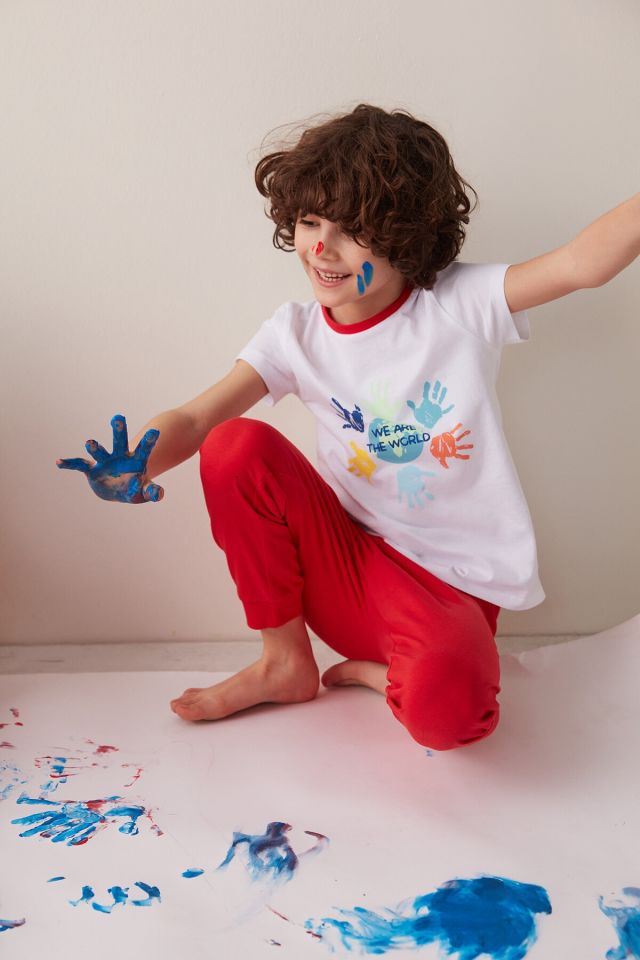 Çok Renkli Unisex World 2li Pijama Takımı