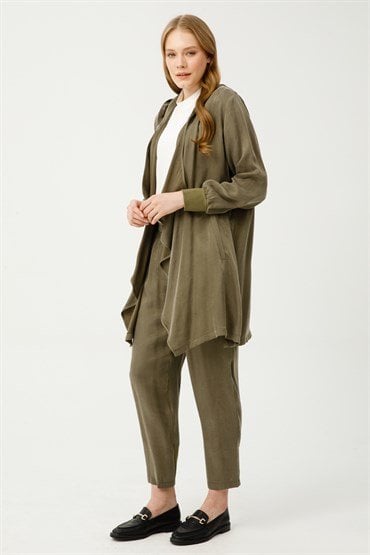 Hooded Loose Cap Pants Set GREEN