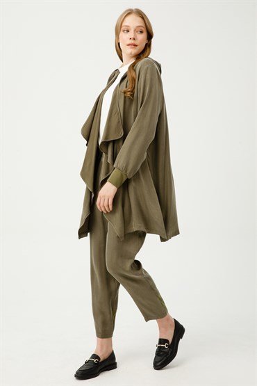 Hooded Loose Cap Pants Set GREEN