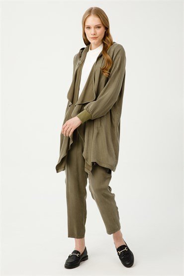 Hooded Loose Cap Pants Set GREEN