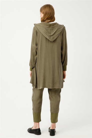 Hooded Loose Cap Pants Set GREEN