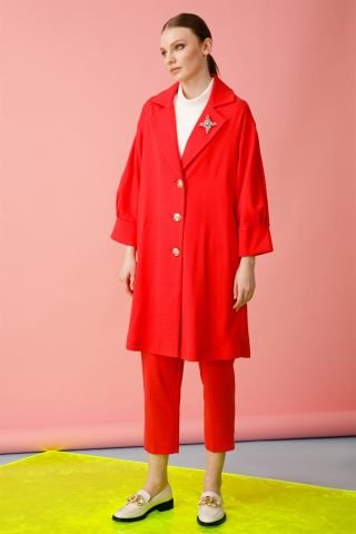 Ghisa Sleeves Pleated Jacket RED