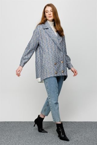 Ghisa Rib Detailed Jacket BLUE SILVERY