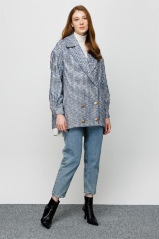 Ghisa Rib Detailed Jacket BLUE SILVERY