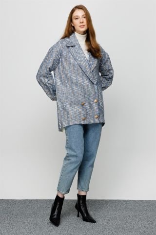 Ghisa Rib Detailed Jacket BLUE SILVERY