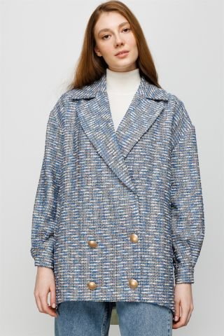 Ghisa Rib Detailed Jacket BLUE SILVERY
