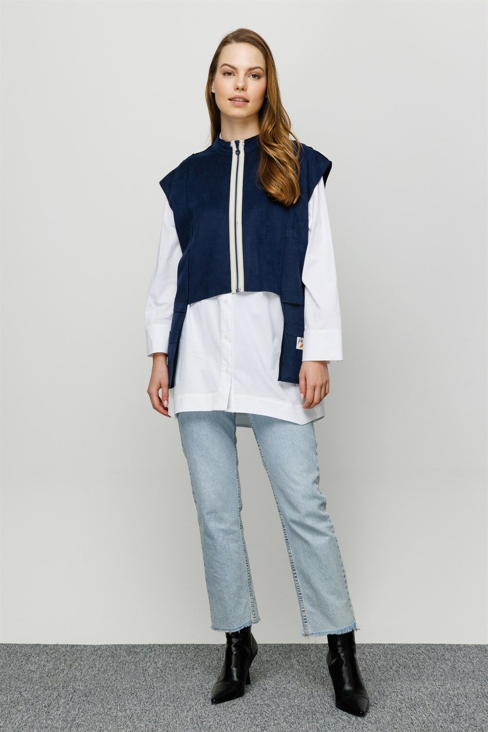 Ghisa Suede Vest Tunic Double Suit İNDİGO