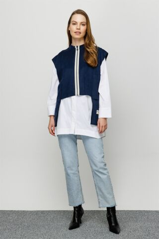 Ghisa Suede Vest Tunic Double Suit İNDİGO