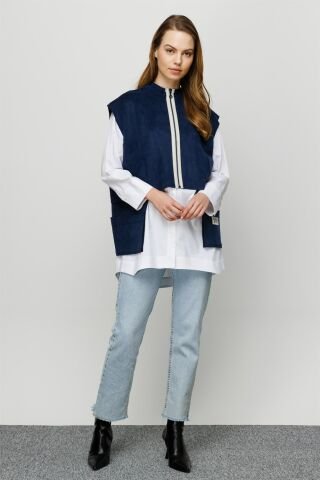 Ghisa Suede Vest Tunic Double Suit İNDİGO