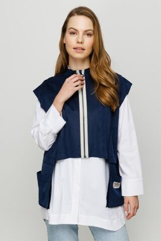 Ghisa Suede Vest Tunic Double Suit İNDİGO