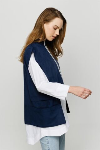 Ghisa Suede Vest Tunic Double Suit İNDİGO