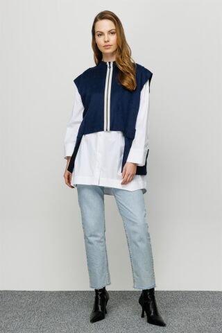 Ghisa Suede Vest Tunic Double Suit İNDİGO