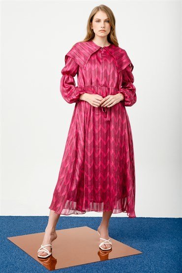 Wide Collar Floral Dress RED