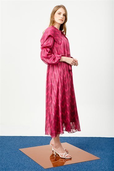 Wide Collar Floral Dress RED