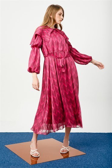 Wide Collar Floral Dress RED
